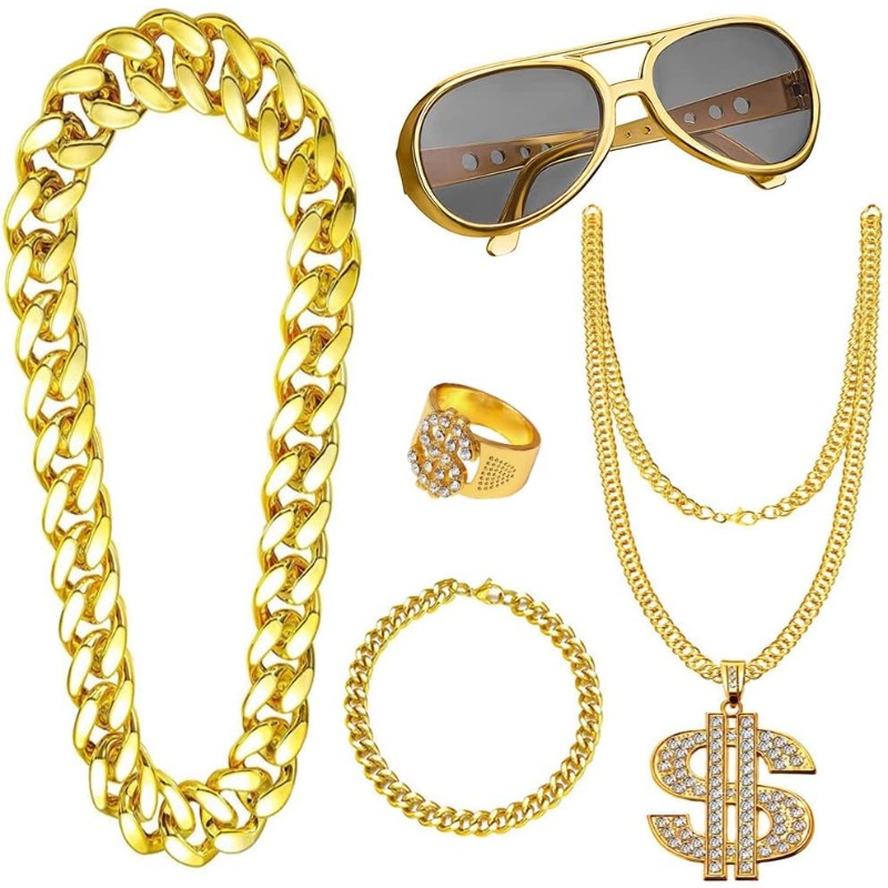 Men Accessories Chain And Bracelet - 5pcs Hip Hop Costume kit,80s Fancy