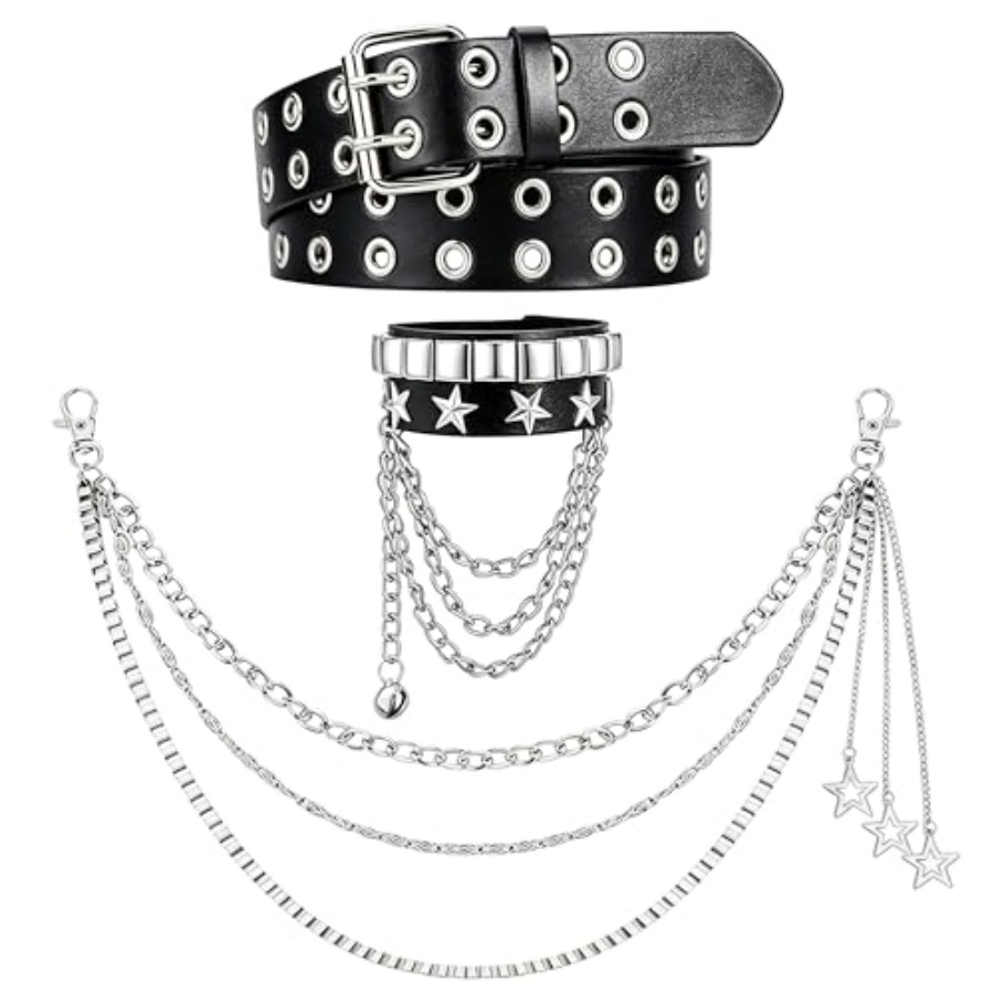 Men Accessories Chain And Bracelet - Studded Belt Set for Men Women,