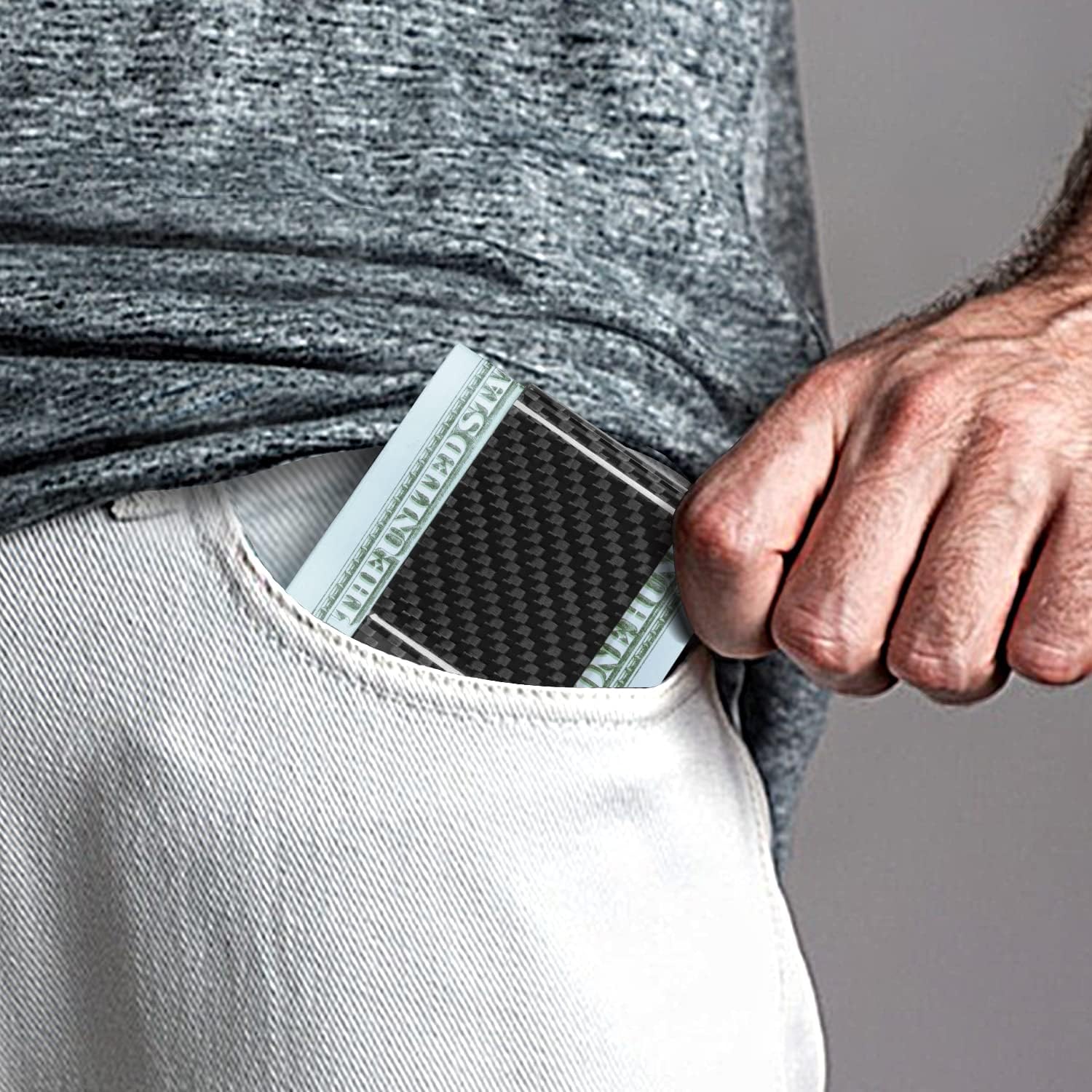 Carbon Fiber Money Clip Front  - Money Clip Slim reseña y precio