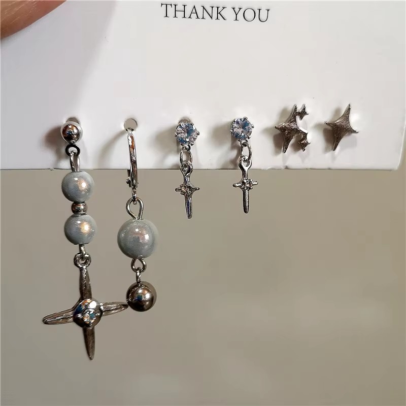 6PCS SET Goth Punk Crystal Cro - Men Accessories Aesthetic reseña y precio