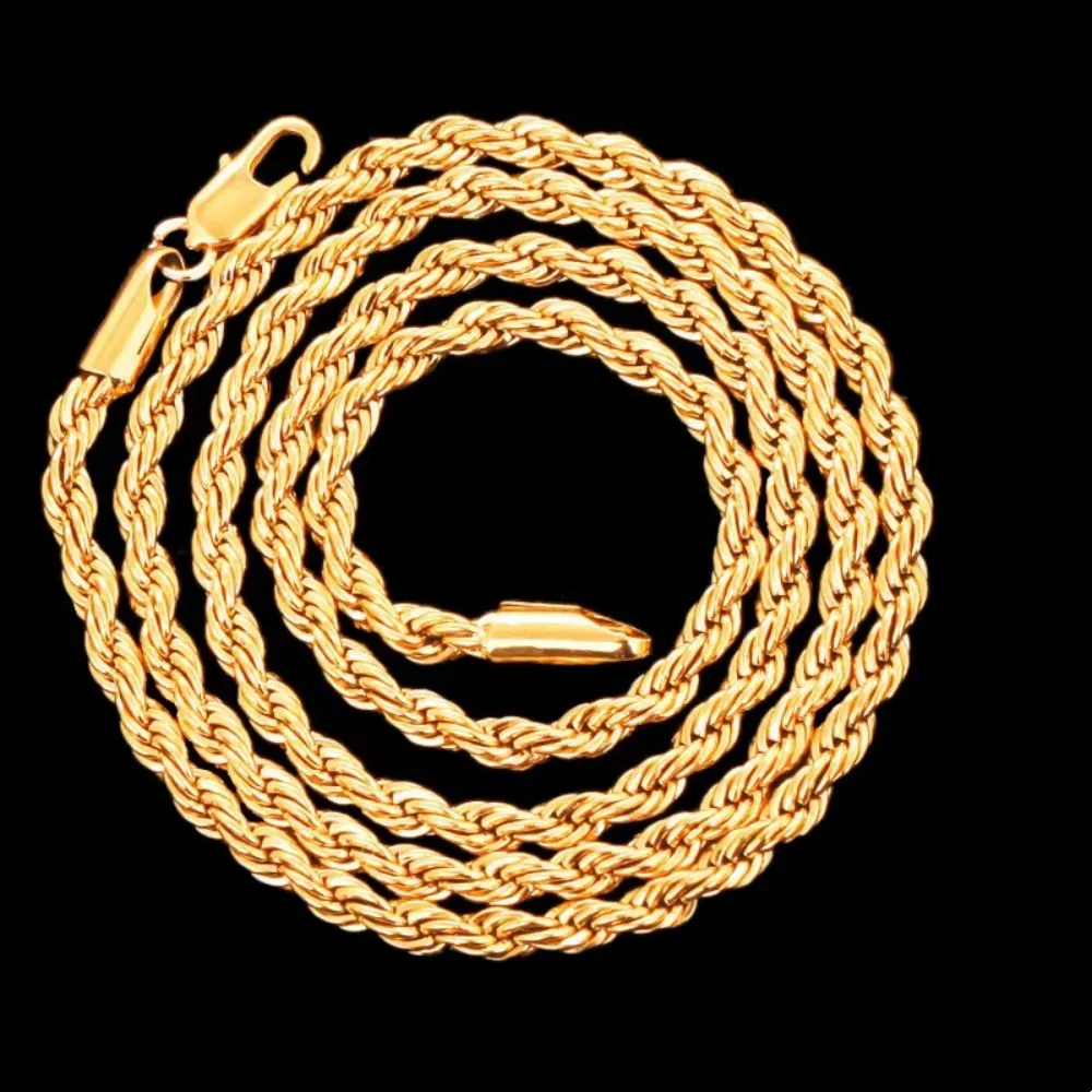 2pcs Fashion 18K Gold 4MM Twis - Men Accessories Chain And Bracelet reseña y precio