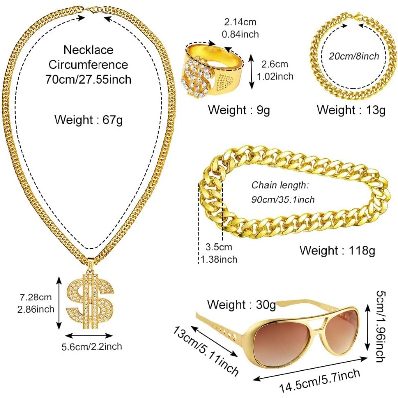 5pcs Hip Hop Costume kit,80s F - Men Accessories Chain And Bracelet reseña y precio