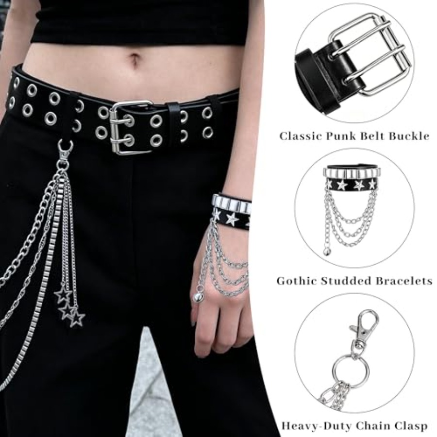 Studded Belt Set for Men Women - Men Accessories Chain And Bracelet reseña y precio