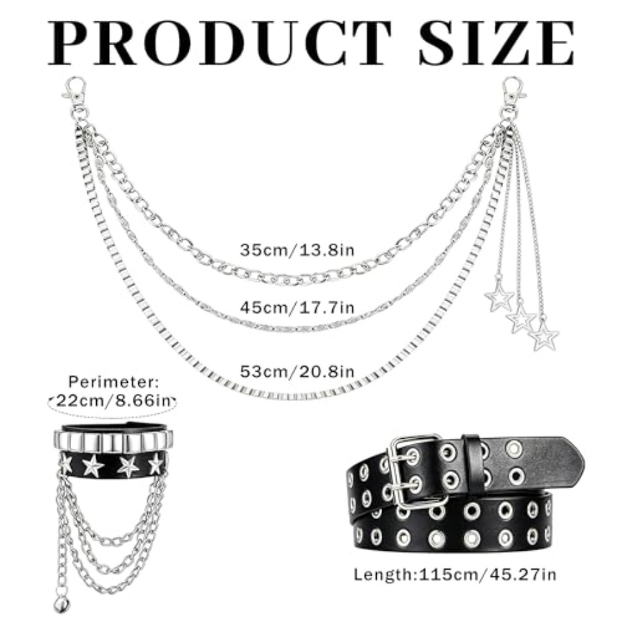 Studded Belt Set for Men Women - Men Accessories Chain And Bracelet reseña y precio